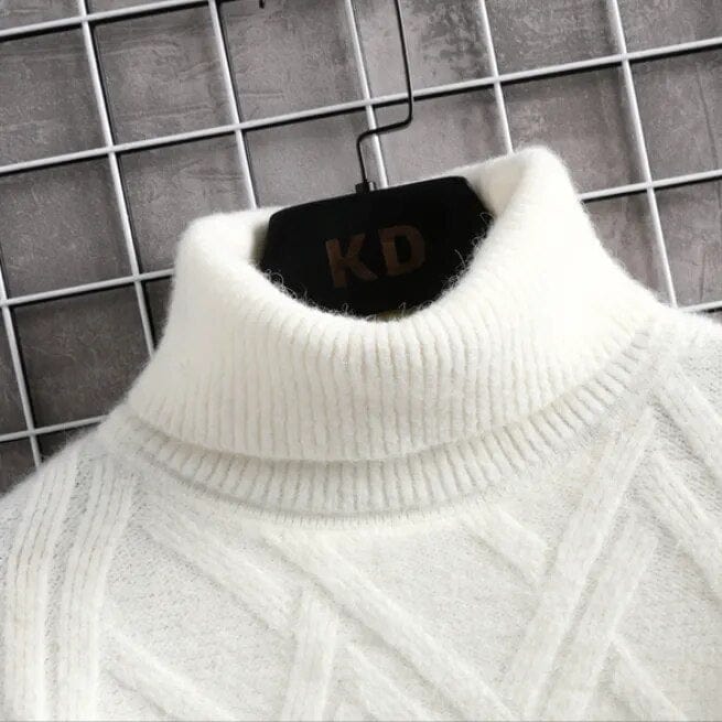 Diamond Turtleneck Sweater - Knit Pullovers Autumn Winter Slim Fit Solid Colour Diamond Stripes