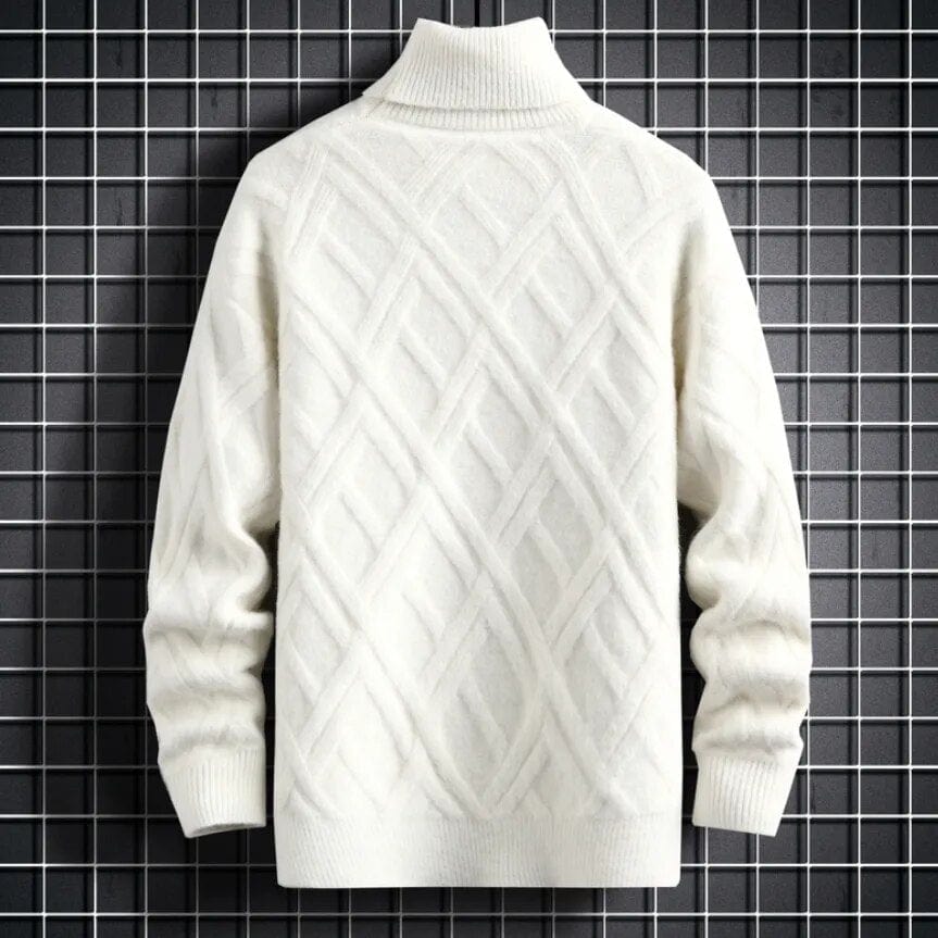 Diamond Turtleneck Sweater - Knit Pullovers Autumn Winter Slim Fit Solid Colour Diamond Stripes