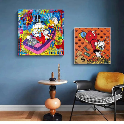 Disney Cartoon Donald Duck Canvas Prints Painting Colourful Graffiti Street Art Posters for Kids Room Cusdros One Piece Decor