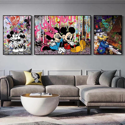 Disney Graffiti Art Poster and Prints Mickey Mouse and Donald Duck Canvas Paintings Banksy Wall Art Picture for Home Decoration