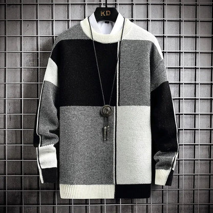 Dusk Sweater - Elevate Your Style: Colour-Blocked Crewneck Warm Sweater - Long Sleeve Loose Knit Pullover