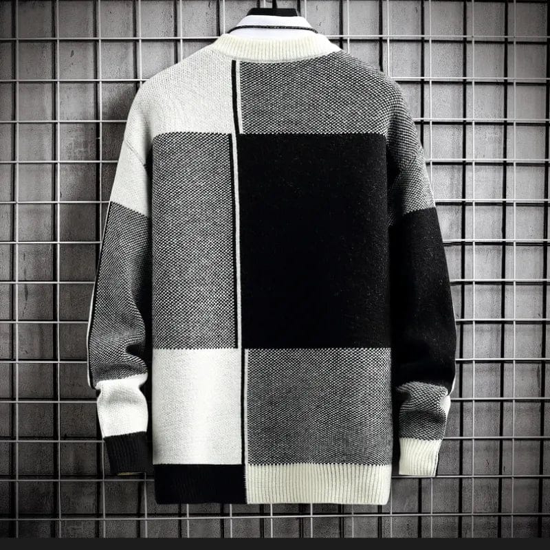 Dusk Sweater - Elevate Your Style: Colour-Blocked Crewneck Warm Sweater - Long Sleeve Loose Knit Pullover