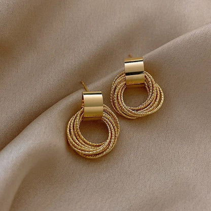 EK5123 Retro Metal Gold Color Multiple Design Stud Earrings for Women