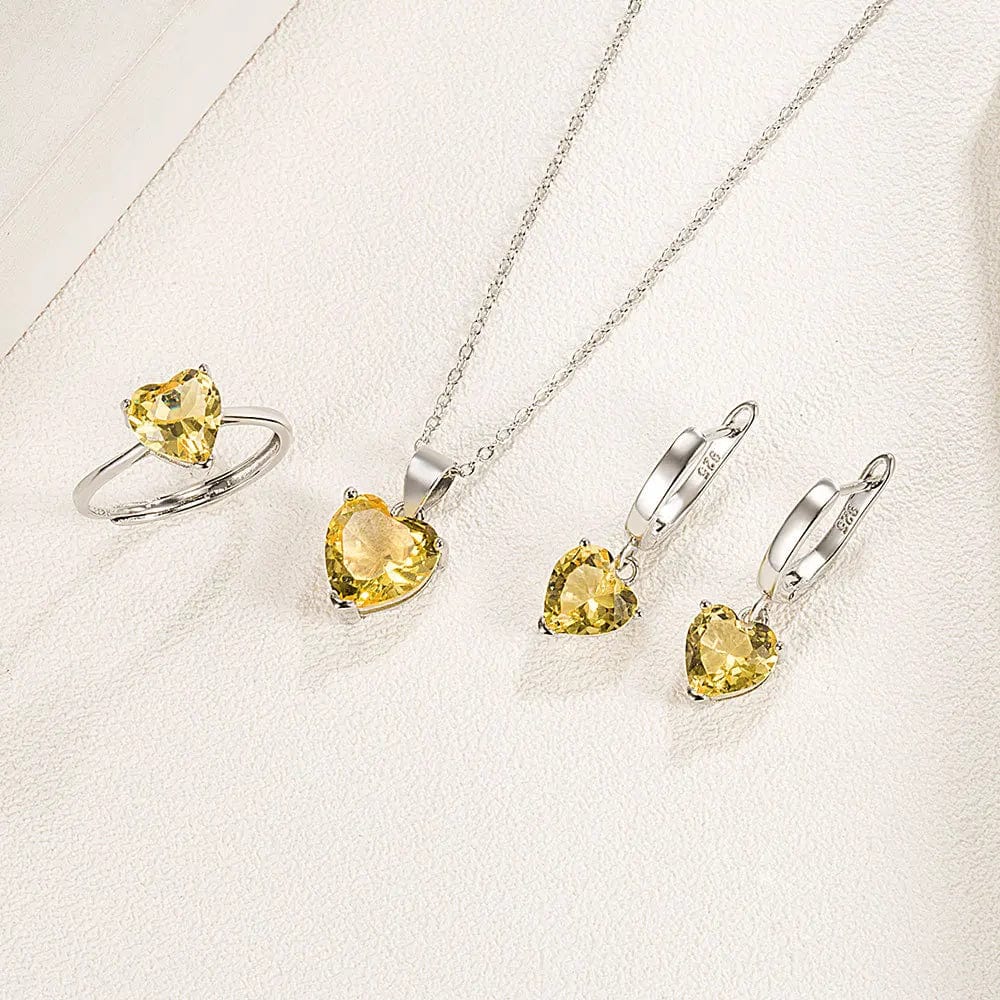 Elegant 925 Sterling Silver Jewelry Sets For Women Heart Zircon Ring Earrings Necklace