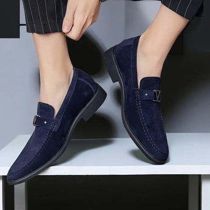 Elegant Slip-on Loafers: Choose from Obsidian Black or Deep Blue, Enjoy the Ease of Breathable Handmade Solid Shoes