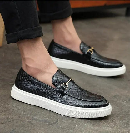 Embossed Leather Buckle Loafers: Luxury Men's Casual Slip-on Flats