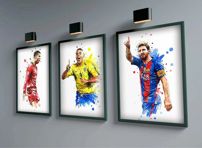 Football Soccer Legends Vibrant Watercolor Wall Art Posters: High Quality Canvas Painting Prints for Home Decor, Bedroom, and Office