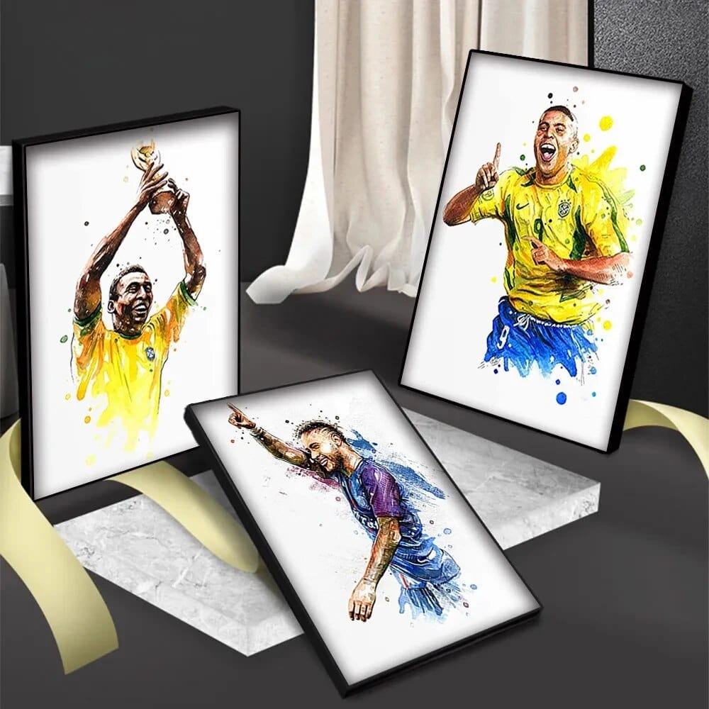 Football Soccer Legends Vibrant Watercolor Wall Art Posters: High Quality Canvas Painting Prints for Home Decor, Bedroom, and Office