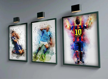 Football Soccer Legends Vibrant Watercolor Wall Art Posters: High Quality Canvas Painting Prints for Home Decor, Bedroom, and Office