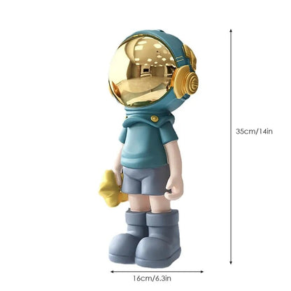 girl blue Space Odyssey Artworks: Resin Cartoon Astronaut Statues - Creative Home Decoration Figurines for Nordic Desktop Decor, Indoor Ornaments, and Thoughtful Gifts