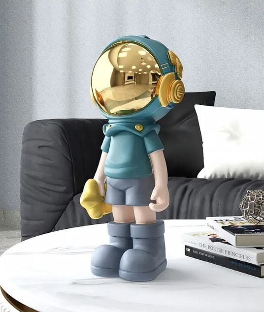 girl blue Space Odyssey Artworks: Resin Cartoon Astronaut Statues - Creative Home Decoration Figurines for Nordic Desktop Decor, Indoor Ornaments, and Thoughtful Gifts