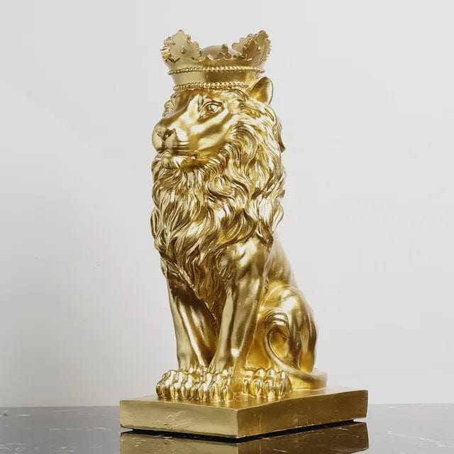 Gold / 18x10cm Resin Lion Statue Crown Lions Sculpture Animal Figurine Abstract Decoration Home Decor Nordic Model Decor Table Ornaments