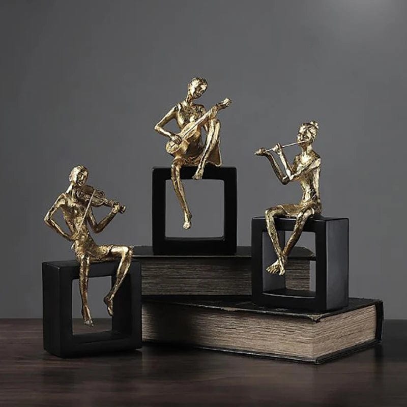 Gold-plated Figure Sculpture Resin Craft Body Decor Golden Decoration Living Room Office Children's Room Music Ornaments Gifts