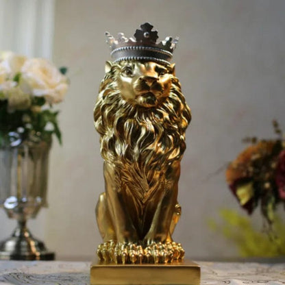 Gold Sliver Crown / 18x10cm Resin Lion Statue Crown Lions Sculpture Animal Figurine Abstract Decoration Home Decor Nordic Model Decor Table Ornaments