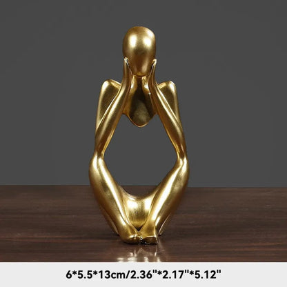 Golden 3 Abstract Thought Sculpture: Nordic-inspired Home Decor for Living Room, Desk, or Maison Ornaments