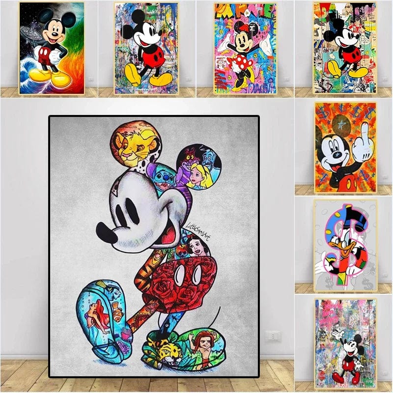 Graffiti Art Catoon Disney Anime Mickey Mouse Poster Street Art Canvas Painting and Print Wall Art Picture for Living Room Decor