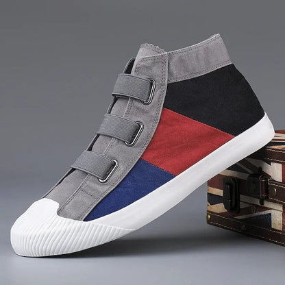GRAY / 38 High top Canvas Men Patchwork Shoes Comfortable  Sneakers Men's Summer Breathable  Casual Walking Outdoor Flats shoes 2023