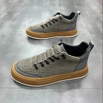 GRAY / 39 New Men's Casual Shoes Fashion Thick Sole Sneakers Flat Non-slip Sports Running Shoes Comfortable High Top Men's Shoes