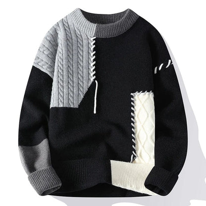 GRAY / Asia M(165cm-50kg) Autumn Winter Warm Mens Sweaters Fashion Turtleneck Patchwork Pullovers New Korean Streetwear Pullover Casual Men Clothing