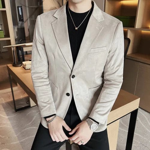 GRAY / Asian size 50-57KG British Style Suede Men Blazers Thick Warm Business Casual Suit Jacket Office Social Dress Coat Wedding Groom Blazer Masculino