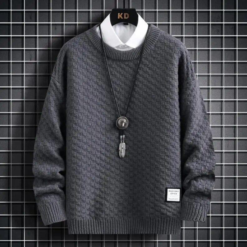 Gray / XS Plaid Harajuku Sweater - Thick Jumper Warm O-neck Pullover Men High Quality Christmas Sweaters