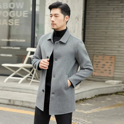 GRAY / XXXL Jueqi Autumn and Winter New Cashmere Coat Men's Double sided Woolen Coat 100% Pure Woolen Coat MR-3013