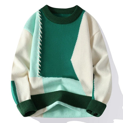 Green 1 / Asia M(165cm-50kg) Autumn Winter Warm Mens Sweaters Fashion Turtleneck Patchwork Pullovers New Korean Streetwear Pullover Casual Men Clothing