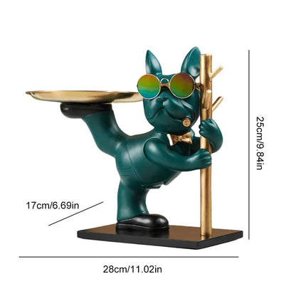 Green 1 / CHINA Bulldog Cool Sculpture with Pallet Resin Art Figurines Entrance Crafts Candy Sundries Household Supplies for Office Coffee Shop
