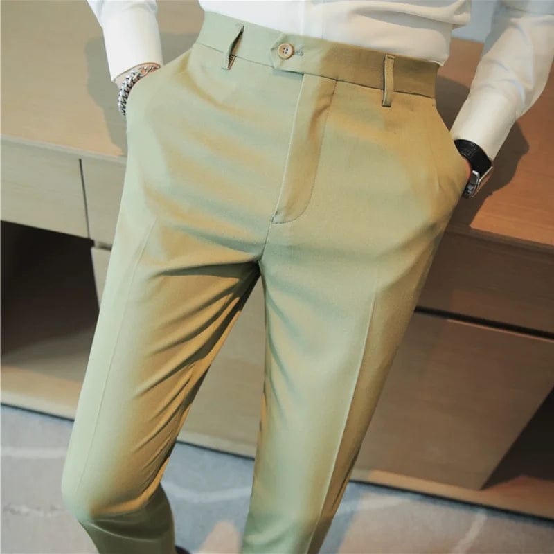 Green / 36 / CHINA Men's Solid Straight Casual Pants: High-Quality, Fashionable Simplicity for Formal Business and Office Social Events