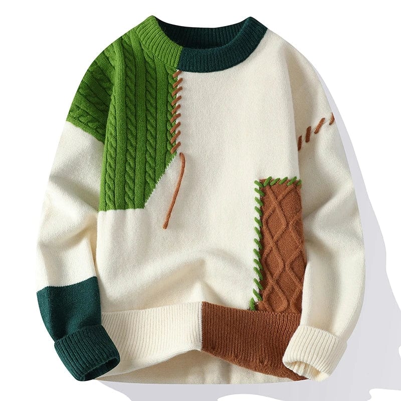 green / Asia M(165cm-50kg) Casual Streetwear Pullover: Stylish Warmth Patchwork Men's Sweater