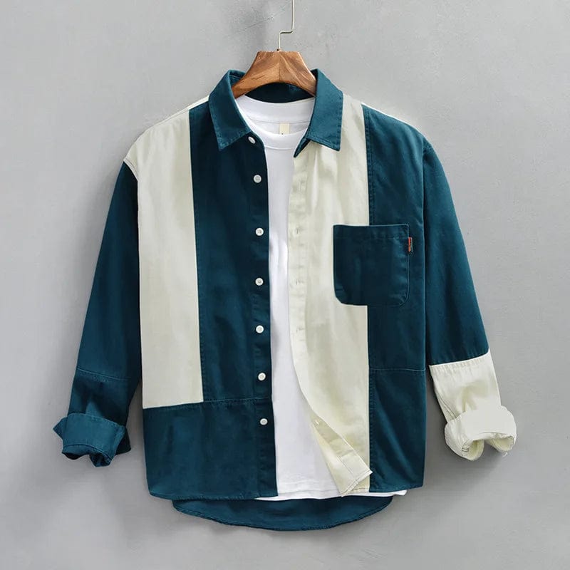 Green / Asian M (50-60 KG) 2024 Spring Autumn New Pure Cotton Pathwork Cargo Long Sleeve Shirts for Men Clothing Casual Loose Soft Streetwear AZ992