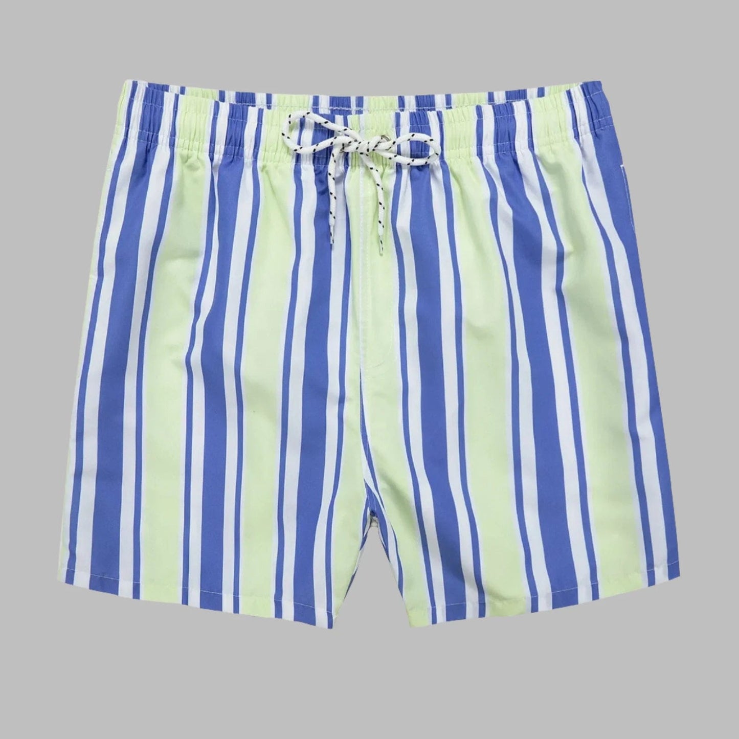 Green Blue / 36-38 Waist Men's Striped Beach Shorts: Drawstring Swim Trunks, Surfing Boardshorts, Casual Summer Beachwear