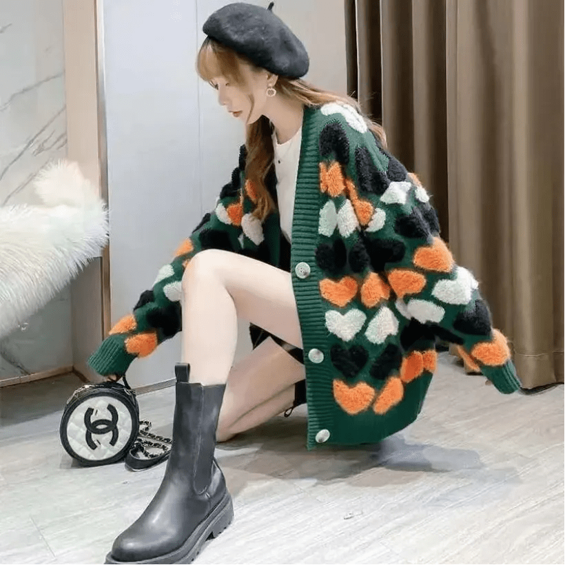 Green / S 40-47.5KG Effortless Comfort: Women's Thickened Long Knitted Cardigan - Loose and Lazy Style