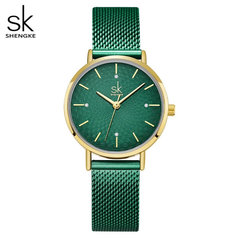 Green Women's Luxury Super Slim Sliver Mesh Stainless Steel Watches