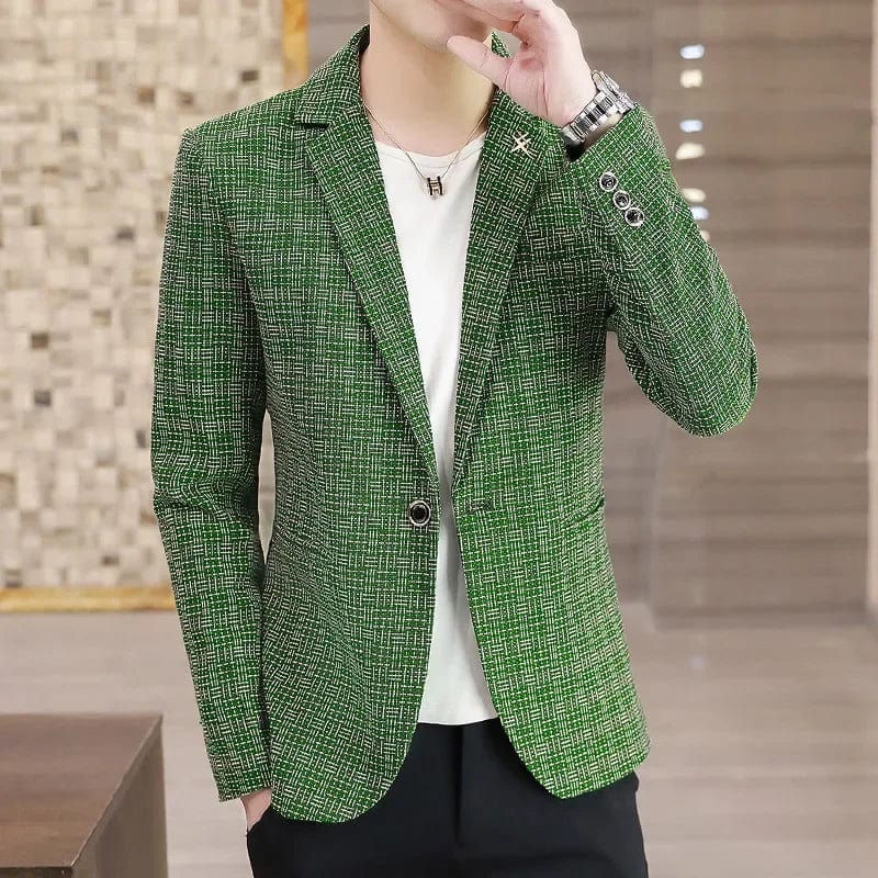 green / XS 2024-High Quality Blazer Men's British Style Elegant Fashion High-end Simple Shopping Party Business Casual Gentleman Slim Coat