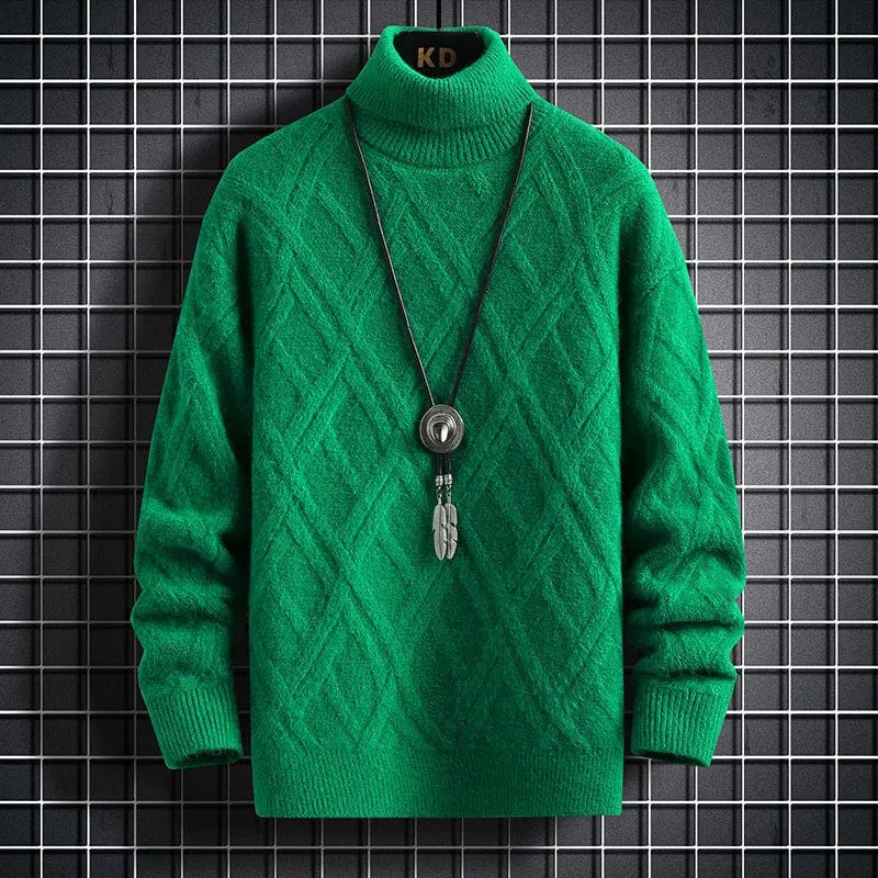 Green / XS Diamond Turtleneck Sweater - Knit Pullovers Autumn Winter Slim Fit Solid Colour Diamond Stripes