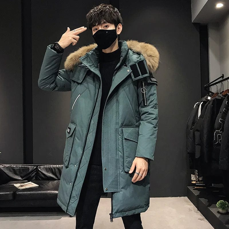 Green / XS Men's Winter Warm Jacket 2023 New Thick Casual Hooded Long Down Windbreaker Men Coat Brand Oversized Black Windproof Men Parkas