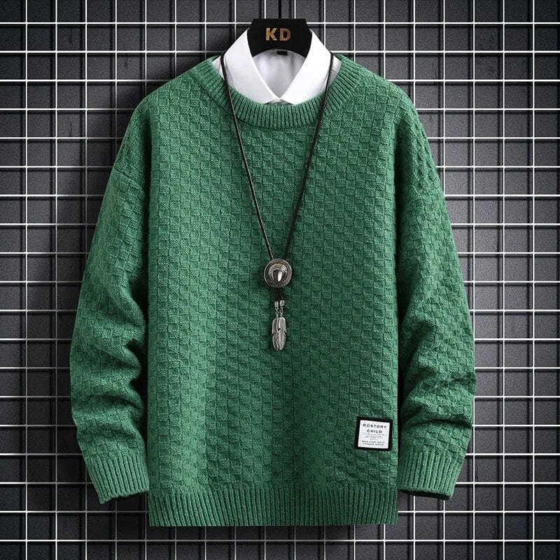 Green / XS Plaid Harajuku Sweater - Thick Jumper Warm O-neck Pullover Men High Quality Christmas Sweaters