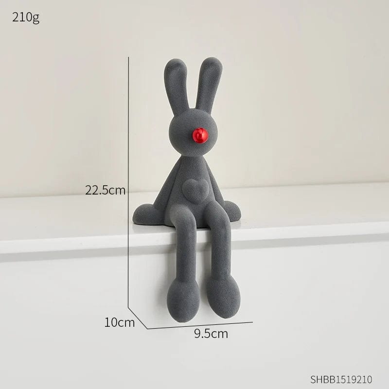 Grey-Height 22.5cm Nordic Abstract Rabbit Figurines Flocking Bunny Resin Statue Modern Art Decor Desktop Sculpture Crafts Home Decoration Ornament