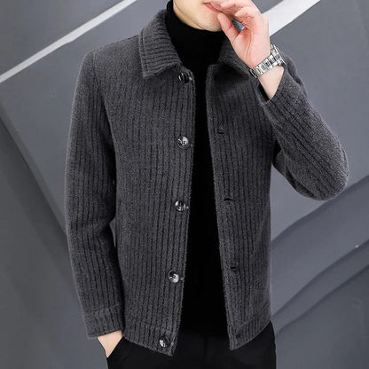 Grey / M (EUR XXS) 2023Men's short tweed jacket gold mink velvet tweed coat men's autumn and winter trend handsome thickened lapel jacket men