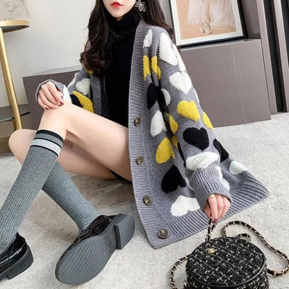 Grey / S 40-47.5KG Effortless Comfort: Women's Thickened Long Knitted Cardigan - Loose and Lazy Style