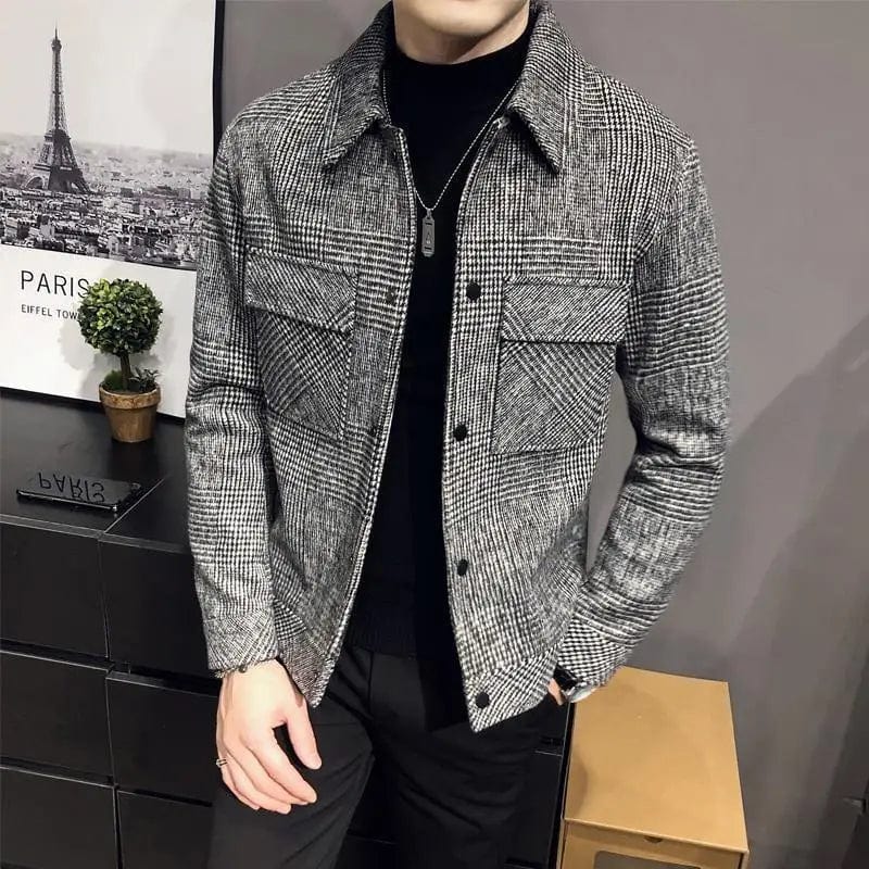 Grey / S Autumn Winter KPOP Fashion Style Harajuku Slim Fit Windbreak Loose Casual Outerwear Korean Style Lattice Plush Button Jacket