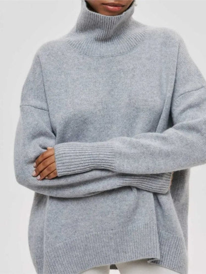Grey / XS Chic Comfort: Women's Turtleneck Sweater - Solid, Elegant, and Thick for Warmth in Autumn and Winter - Long Sleeve Knitted Pullovers for Casual Sophistication