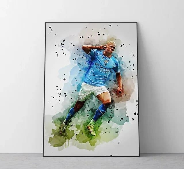 Haaland / Small - 40X60cm Unframed Football Soccer Legends Vibrant Watercolor Wall Art Posters: High Quality Canvas Painting Prints for Home Decor, Bedroom, and Office