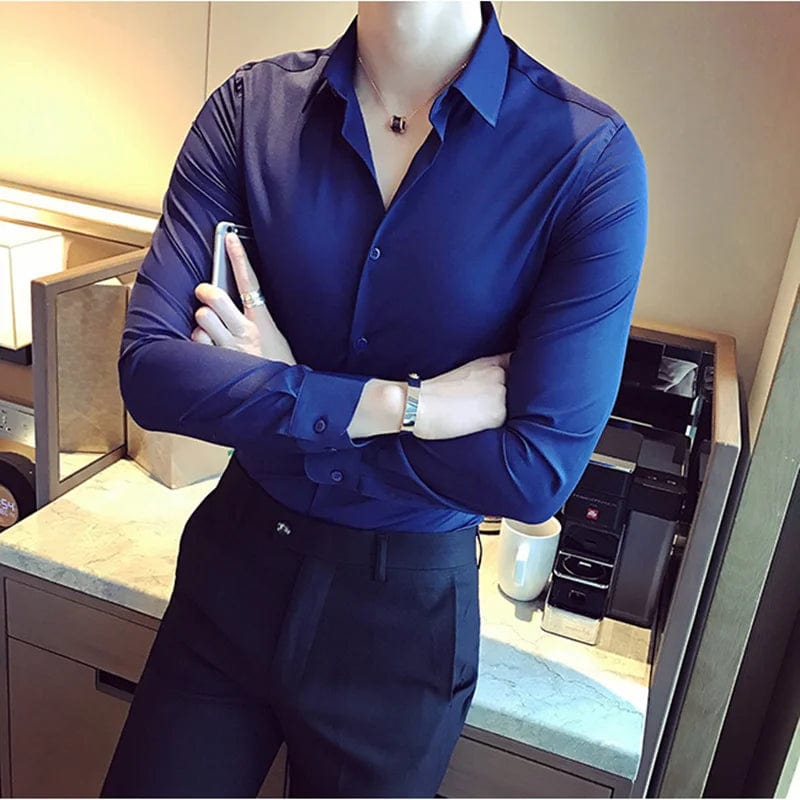 High Quality Men Dress Shirt 2022 New Arrival Long Sleeve Solid Business Slim Fit Shirts Fashion Casual Club Social Wear Homme