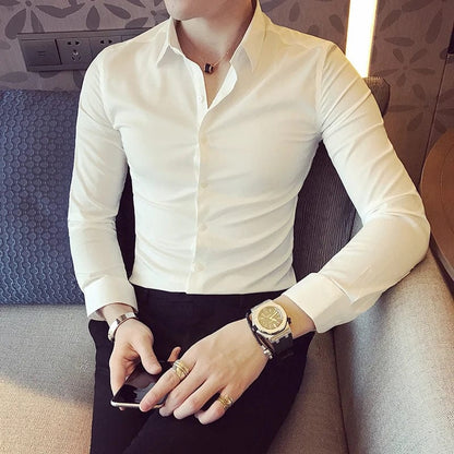 High Quality Men Dress Shirt 2022 New Arrival Long Sleeve Solid Business Slim Fit Shirts Fashion Casual Club Social Wear Homme