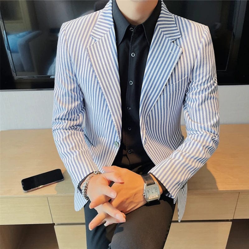 High Quality Striped Slim Fit Suit Blazer Jacket for Men