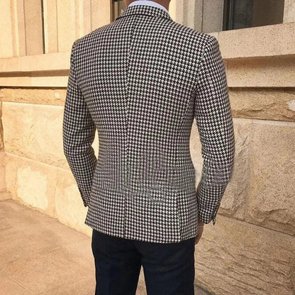 In Stock Houndstooth Plaid Casual Blazer for Men One Piece Suit Jacket with 2 Side Slit Slim Fit Male Coat Fashion 2024