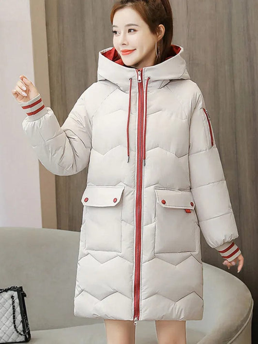 Ivory(AE存量)** / S 2023 Winter Women Jacket Coats Long Parkas Female Down Cotton Hooded Overcoat Thick Warm Jackets Windproof Casual Student Coat