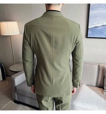 (Jacket, Vest & Pants) Premium Men's Double-Breasted Three-Piece Suit: Blazer, Vest, and Trousers - Elegant Fashion, Business Casual, Formal Attire